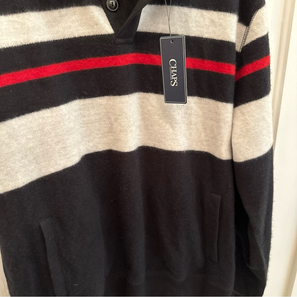 Chaps Ralph Lauren Pullover Fleece Sweatshirt Men's L  Black & Red NWT - Picture 12 of 12